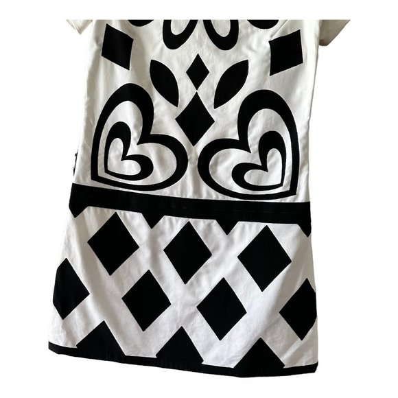 1.3K MOSCHINO Geometric Appliqués Cotton Blend Black White Mini Dress Size 10 - Picture 6 of 10